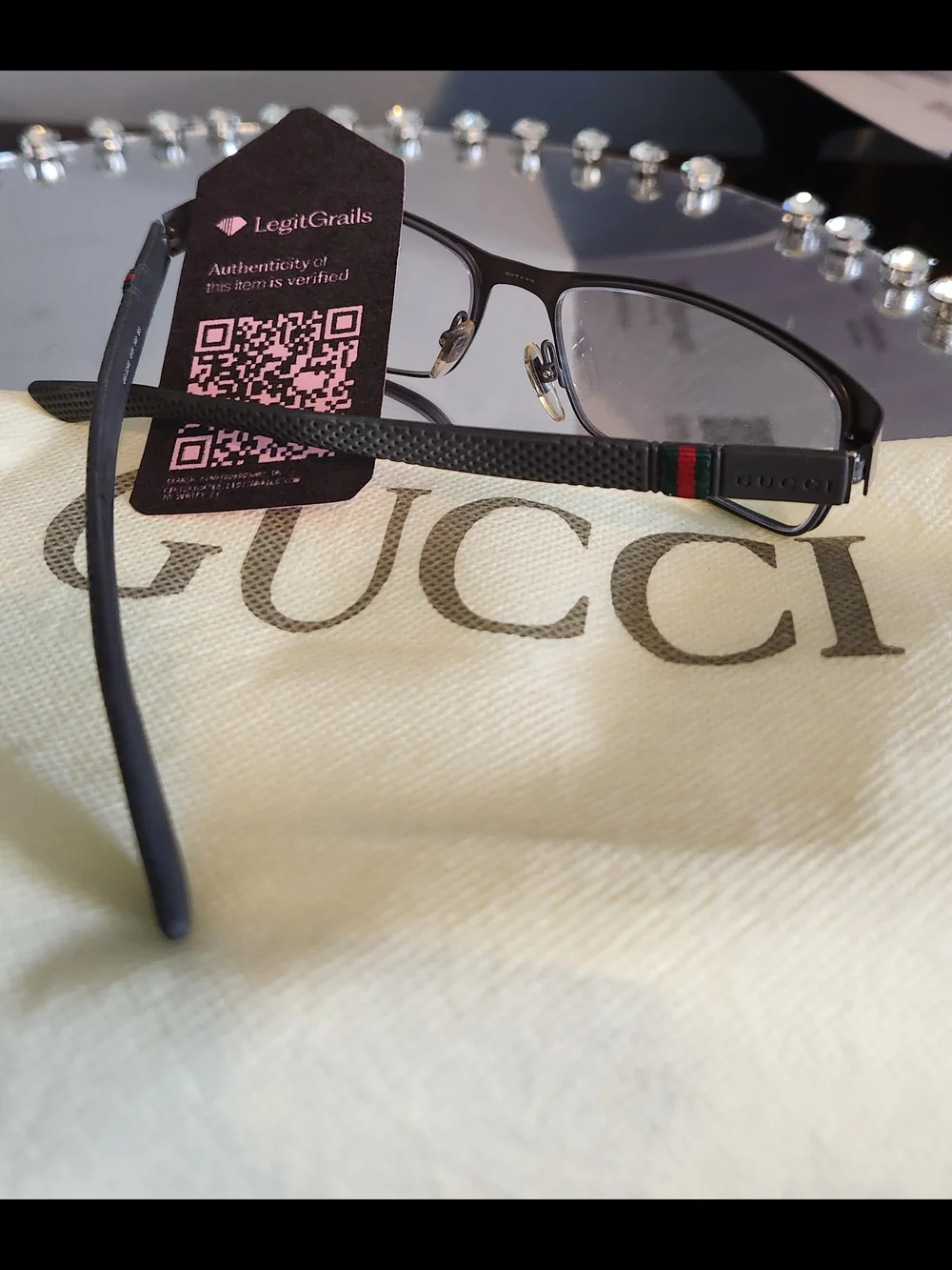 Gucci Brown Monogram Eyeglass Case with Dark Brown Frames. EUC With COA